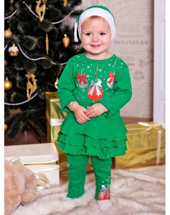 Миниатюра фотографии Дашенька комплект новогодний для девочки шары(платье, леггинсы, колпачок)