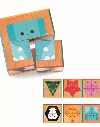 Миниатюра фотографии Деревянная игрушка djeco кубики животные 4 шт.