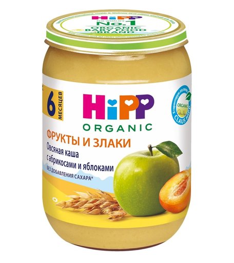 Пюре Hipp овсяная каша с абрикосами и яблоками, с 6 месяцев, 190 г