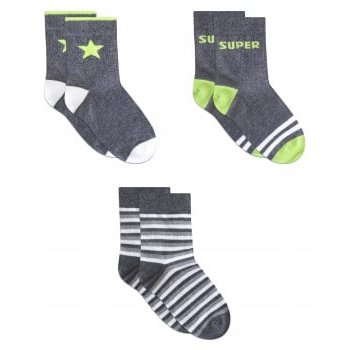 Носки детские "Звездочка", 3 пары, серый, белый, зеленый