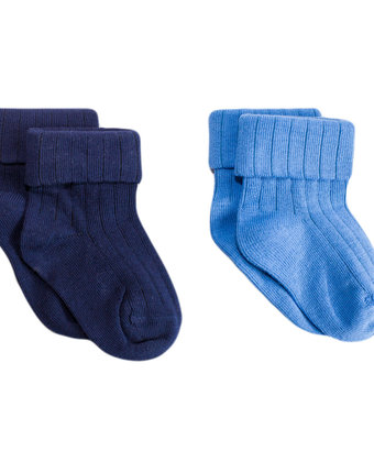 Носки с отворотами, 2 шт., голубой, синий