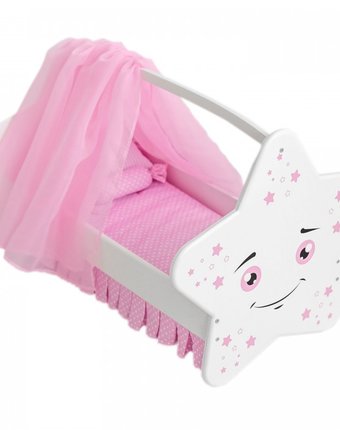 Миниатюра фотографии Кроватка для куклы paremo колыбель звездочка с постельным бельем и балдахином