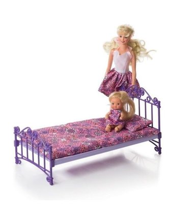 Миниатюра фотографии Мебель для куклы огонек кроватка фиолетовая с постельным бельем