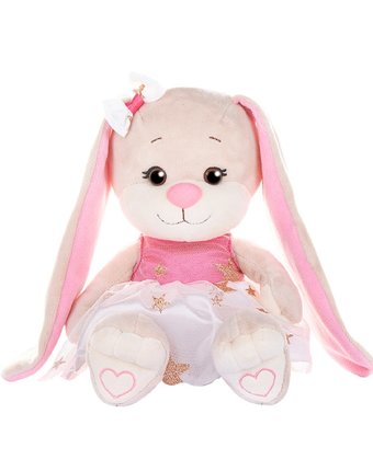 Миниатюра фотографии Мягкая игрушка jack&lin зайка в бело-розовом платьице со звездочками 20 см цвет: бежевый/розовый