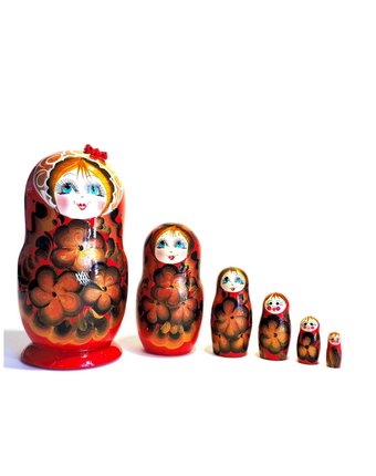 Миниатюра фотографии Матрешка taowa шестерка красная с золотистыми цветами