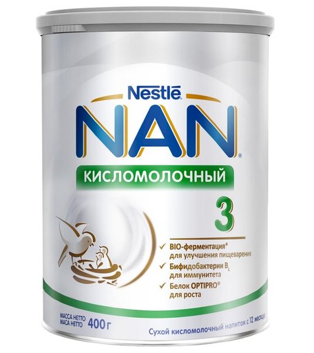 Детское молочко Нан Кисломолочный 3 с 12 месяцев, 400 г