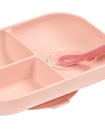 Набор посуды: тарелка, ложка Beaba Silicone, розовый