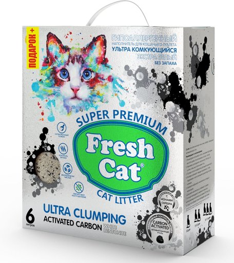 Наполнитель комкующийся Fresh Cat комкующийся наполнитель на основе экстра белой бентонитовой глины с добавлением природного активированного угля, 5,16кг/6л