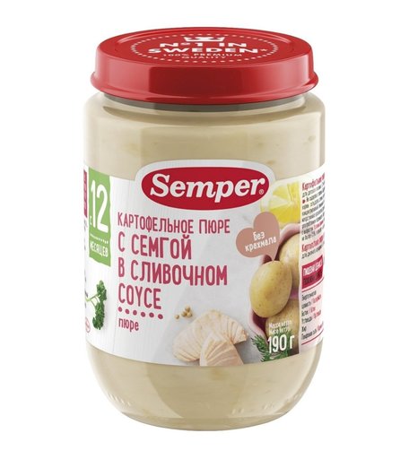 Пюре Сэмпер картофельное с семгой в сливочном соусе, с 12 месяцев, 190 г