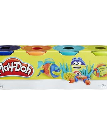 Набор для лепки из пластилина Play-Doh 4 банки синий оранжевый зеленый желтый синий