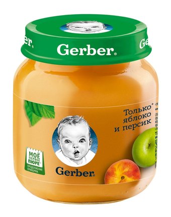 Миниатюра фотографии Пюре gerber только яблоко-персик, с 5 месяцев, 130 г