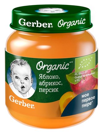 Пюре Gerber яблоко-абрикос-персик, с 6 месяцев, 125 г