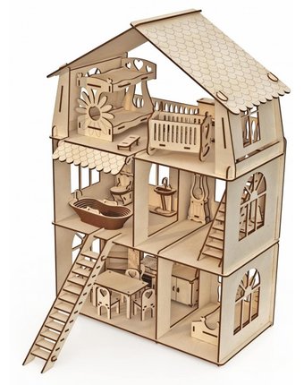 Миниатюра фотографии Хэппидом конструктор-кукольный домик коттедж с мебелью premium