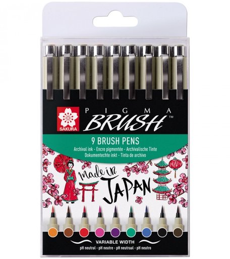Sakura Набор капиллярных ручек Pigma Brush 9 шт.
