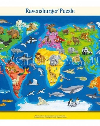 Ravensburger Пазл Карта мира с животными 30 элементов