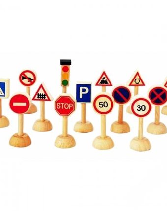 Миниатюра фотографии Деревянная игрушка plan toys набор дорожные знаки