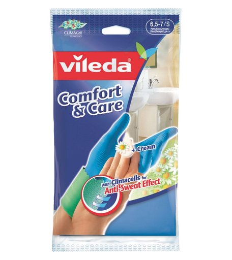 Перчатки Vileda для чувствительной кожи рук с кремом Comfort & Care, S