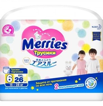 МERRIES Трусики-подгузники для детей  XXL 15-28 кг / 26 шт