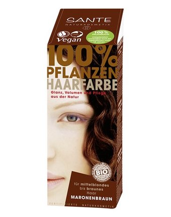 Миниатюра фотографии Sante растительная краска для волос коричневый каштановый 100 г