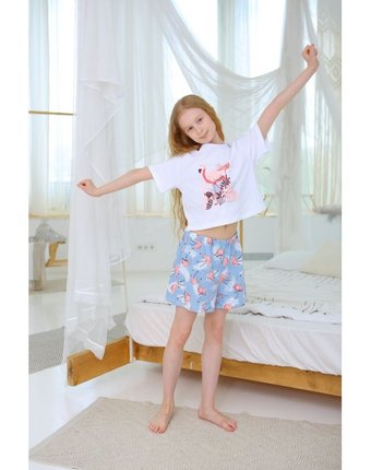 Миниатюра фотографии Веселый малыш пижама с шортами фламинго