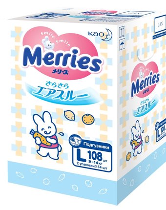 Подгузники для детей Merries размер L 9-14 кг 108 шт.