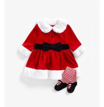Платье "Маленькая миссис Санта" и колготки в комплекте