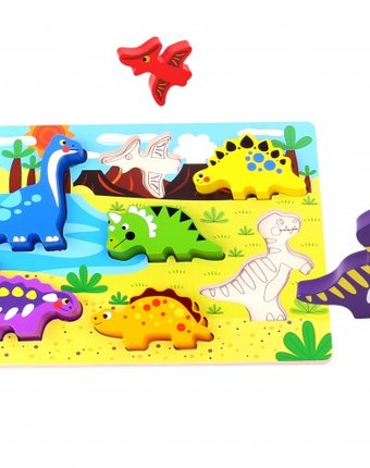 Миниатюра фотографии Деревянная игрушка tooky toy пазл динозавры tkc392