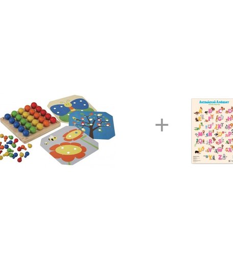 Plan Toys Деревянная Мозайка и плакат дидактический Английский алфавит Весёлые животные Геодом
