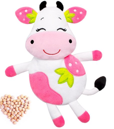 Игрушка-грелка Мякиши Клубничная корова 20х29х4 цвет: розовый
