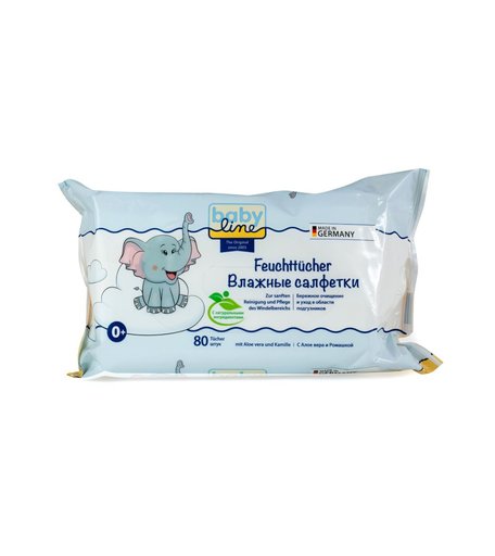 Салфетки Baby Line 80 штук в уп. Влажные салфетки baby line для тщательной очистки нежной детской кожи в области подгузников, с Алое вера и Ромашкой, 80 штук в уп., 80