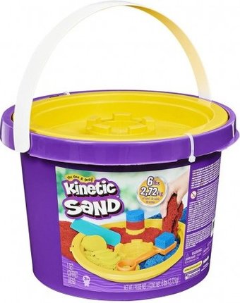 Миниатюра фотографии Kinetic sand кинетический песок набор для лепки ведёрко (3 цвета и 3 инструмента)