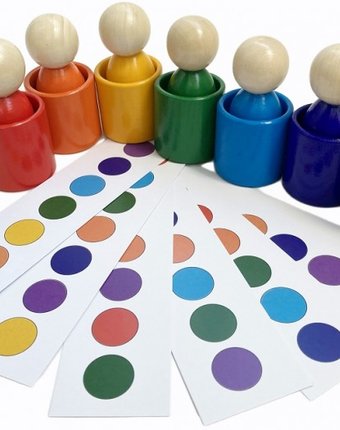 Миниатюра фотографии Деревянная игрушка эврилэнд монтессори гномики в стаканчиках с карточками 7 цветов
