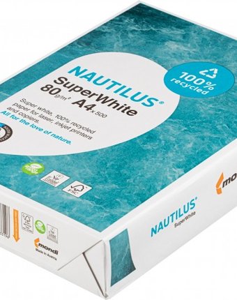 Миниатюра фотографии Nautilus super white recycled бумага а4 500 листов