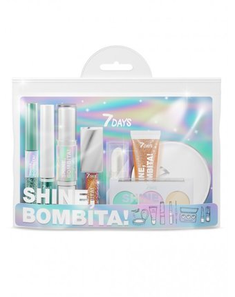 Миниатюра фотографии 7days подарочный набор для макияжа, косметичка shine bombita №5 rockstar 8 средств