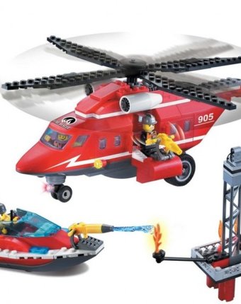 Конструктор Enlighten Brick Пожарная служба с катером и вертолётом (404 детали)
