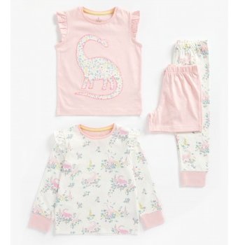 Пижамы "Цветочный динозаврик", 2 шт., розовый, белый