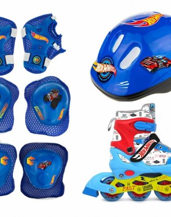 Детские ролики Hot Wheels PU колеса со светом с защитой и шлемом