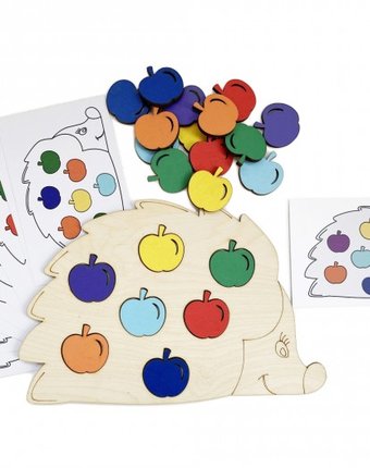 Деревянная игрушка Эврилэнд Мозаика с карточками Большой ежик с яблоками 7 цветов