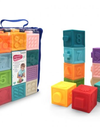 Развивающая игрушка Elefantino Мягкие кубики с выпуклыми элементами в сумочке 10 шт.