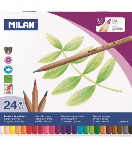 Milan Карандаши цветные 24 цвета шестигранные в металлической упаковке 80058