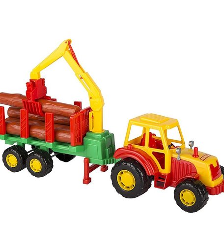 Трактор Полесье Мастер с полуприцепом-лезовозом желтый с красным