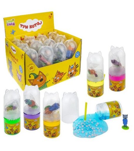 Надувной слайм Три кота Слайм тайм с фигуркой и цветными шариками