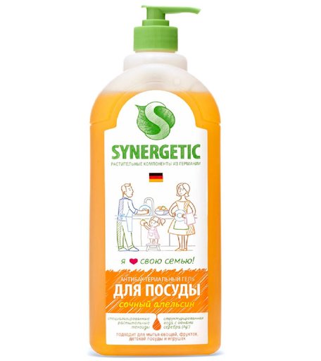 Средство Synergetic (Синергетик), концентрированное, для мытья посуды и фру., Апельсин, флакон, 1 л.
