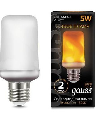 Светильник Gauss Лампа LED T65 Flame 5W E27 20-80 Lm 1500K