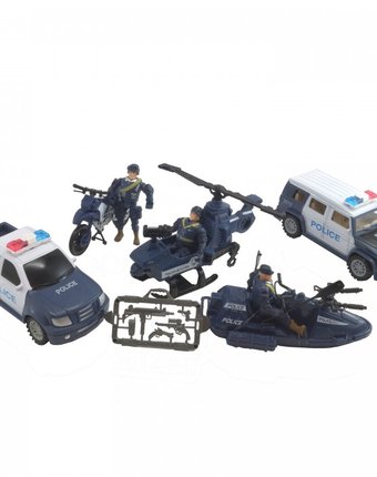 HK Industries  Игровой набор Полицейские, машины, грузовики, вертолет, лодка