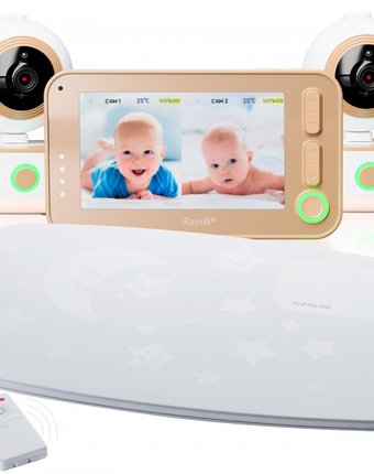 Миниатюра фотографии Ramili видеоняня с двумя камерами и монитором дыхания baby rv1300x2sp