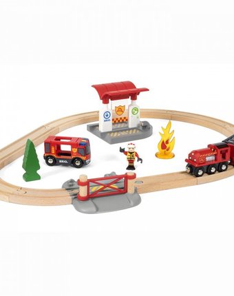 Миниатюра фотографии Brio игровой набор железная дорога пожарная станция (свет, звук) 18 предметов