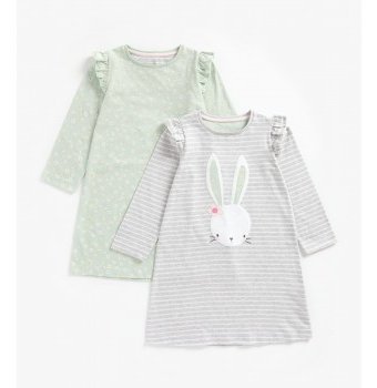 Ночные сорочки "Милый кролик", 2 шт., зеленый, серый