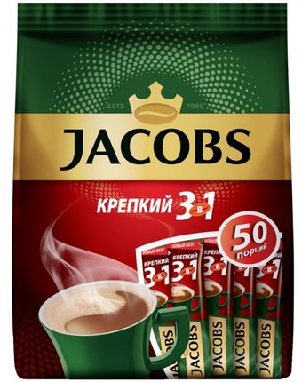 Jacobs Кофе растворимый Крепкий 3 в 1 порошкообразный 50 шт.