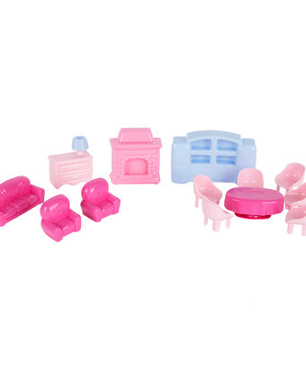 Набор мебели для кукол №4 (13 элементов) с розовыми стульями Полесье